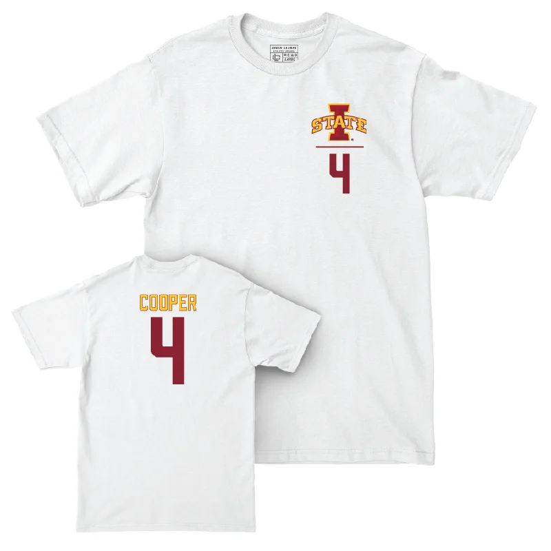 Personalized Football Jerseys For Tournament Events-Iowa State Football White Logo Comfort Colors Tee - Jeremiah Cooper