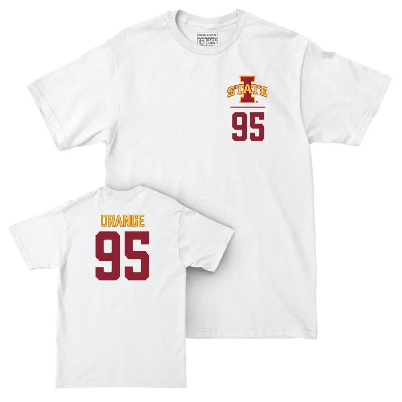 Personalized Football Jerseys For High School Teams-Iowa State Football White Logo Comfort Colors Tee - Domonique Orange