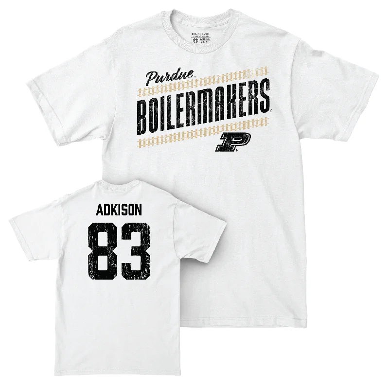 Football Jerseys For Community Support Events-Football White Slant Comfort Colors Tee - Andrew Adkison | #83