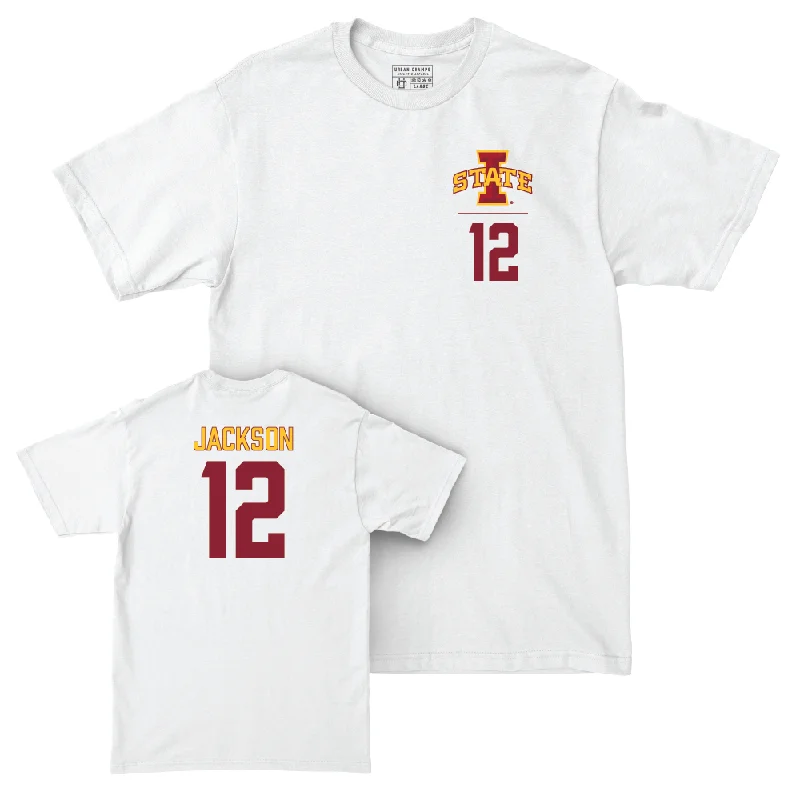 Football Jerseys For Special Team Events-Iowa State Football White Logo Comfort Colors Tee  - Jaylon Jackson