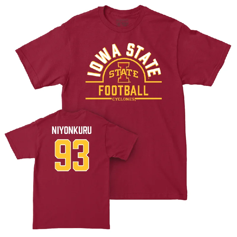 Football Jerseys With Custom Number Placement-Iowa State Football Crimson Arch Tee  - Obald Niyonkuru