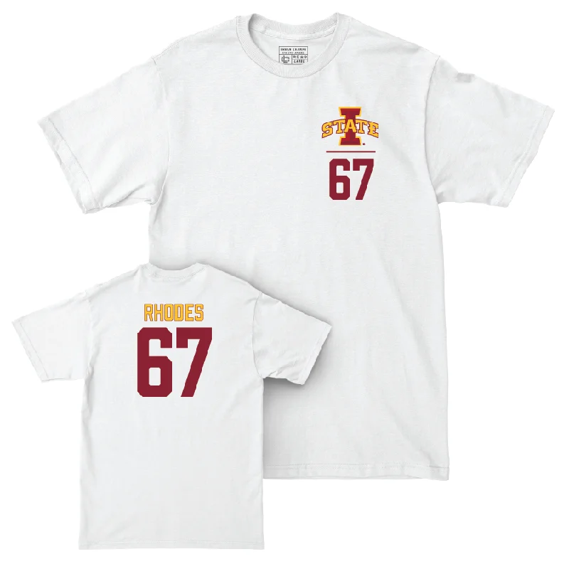 Custom Football Jerseys For Player Celebrations-Iowa State Football White Logo Comfort Colors Tee - Carson Rhodes