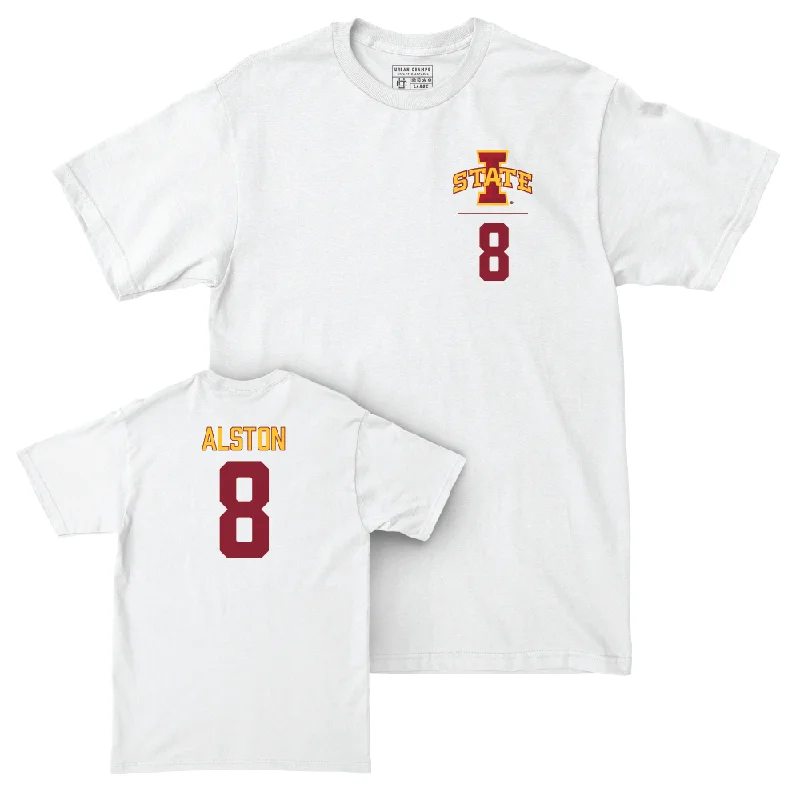 Football Jerseys For Fun League Competitions-Iowa State Football White Logo Comfort Colors Tee  - Isaiah Alston