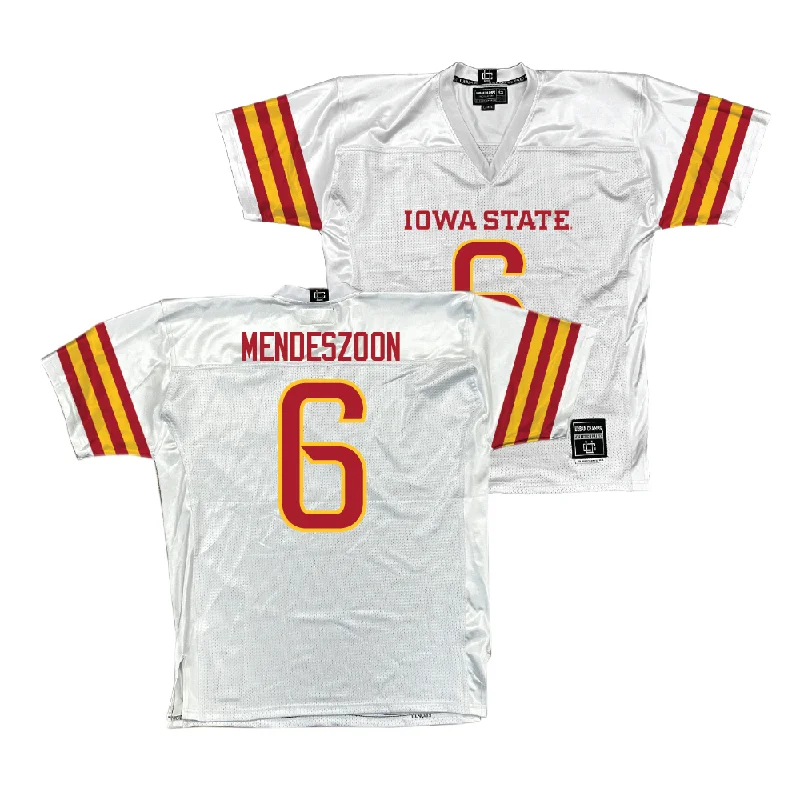 Custom Football Jerseys For School Sports Events-Iowa State Football White Jersey - Myles Mendeszoon