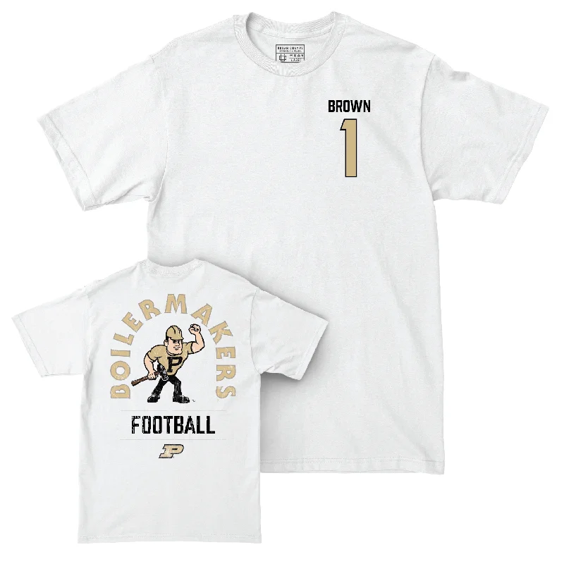 Custom Football Jerseys For Club Recognition-Football White Mascot Comfort Colors Tee - Markevious Brown | #1