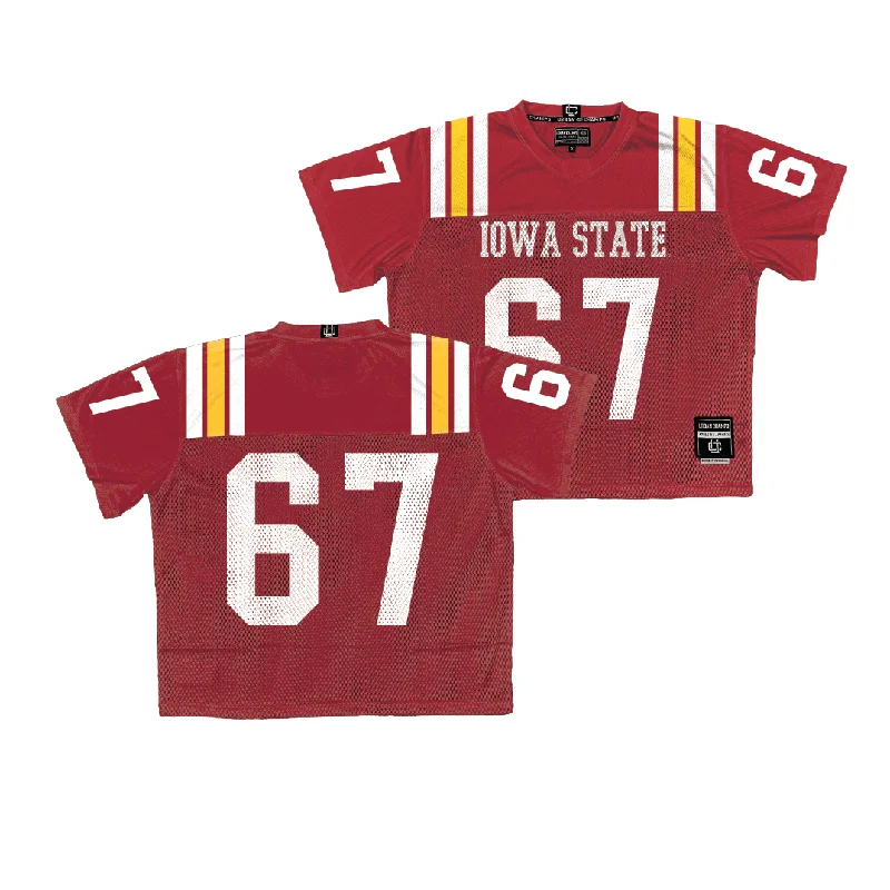 Custom Football Jerseys With Graphics & Emblems-Iowa State Throwback Football Jersey - Carson Rhodes | #67