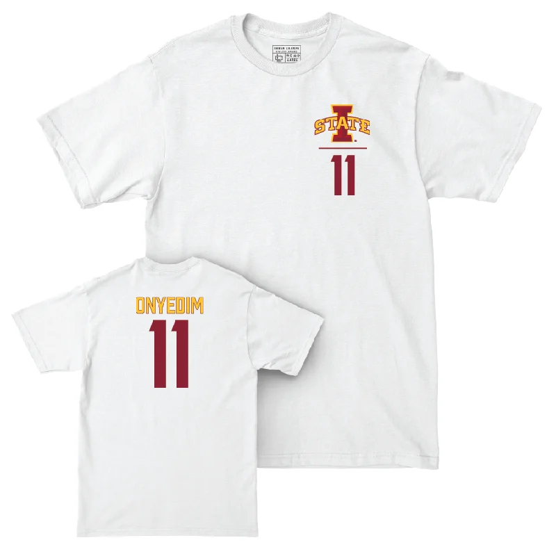 Personalized Football Jerseys For Group Orders-Iowa State Football White Logo Comfort Colors Tee - Tyler Onyedim