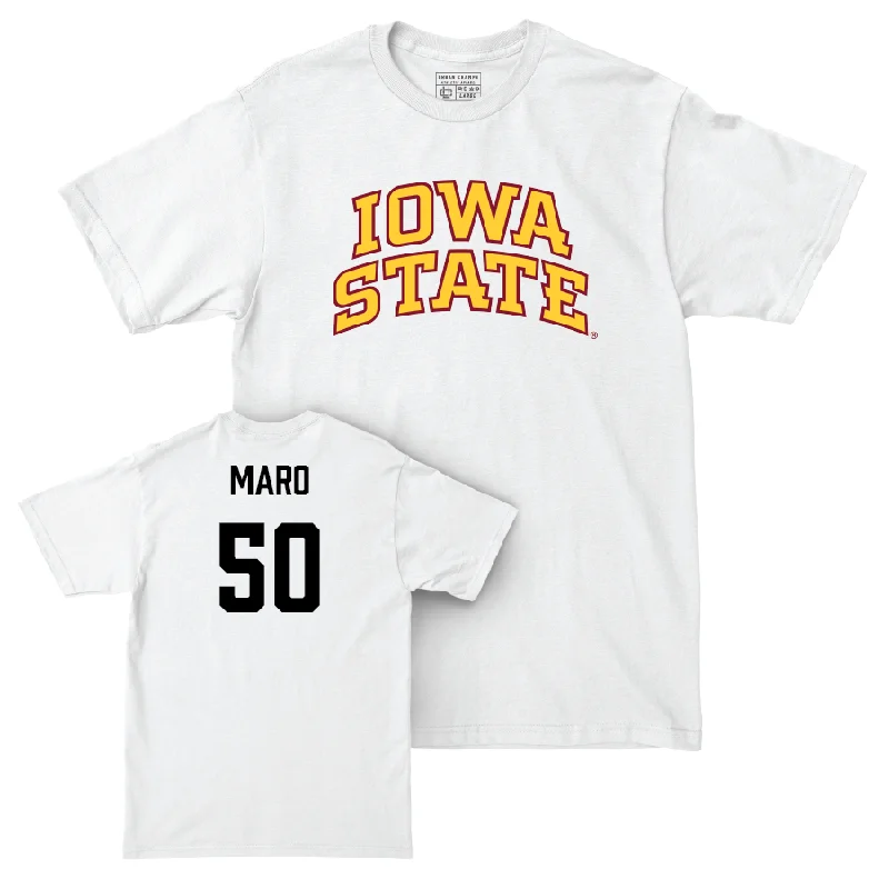 Custom Football Jerseys With Graphics & Emblems-Iowa State Football White Comfort Colors Tee  - Tyler Maro