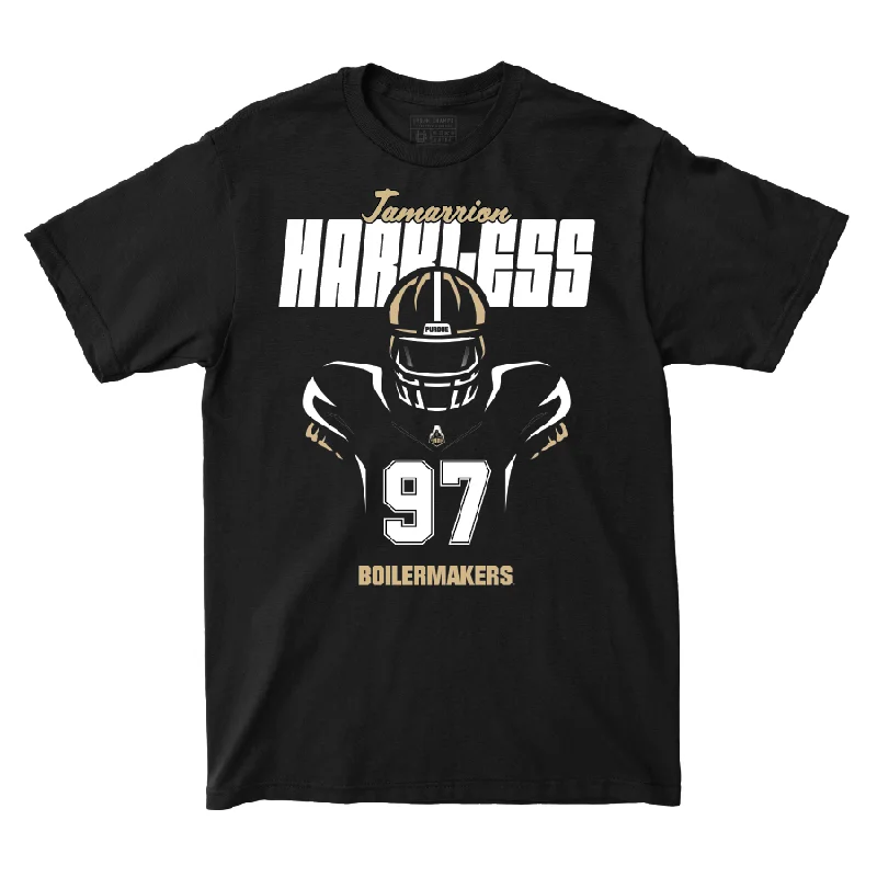 Football Jerseys With Player Numbers & Logos-Silhouette Black Football Tee  - Jamarrion Harkless