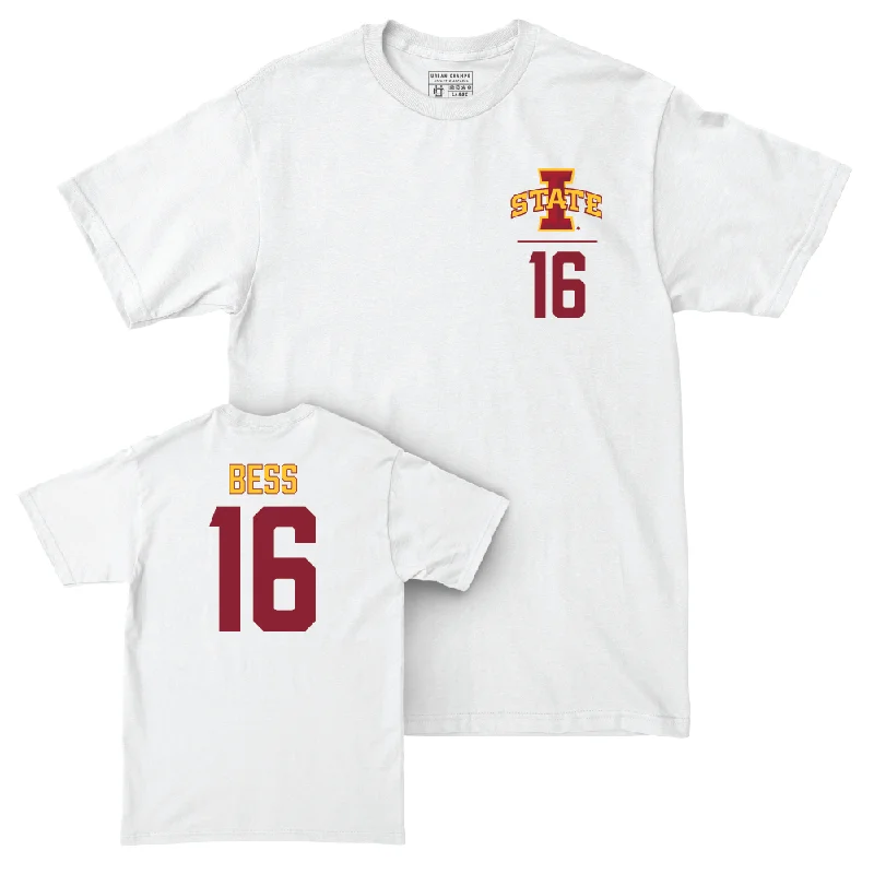 Custom Football Jerseys With Player Stats-Iowa State Football White Logo Comfort Colors Tee  - Matthew Bess