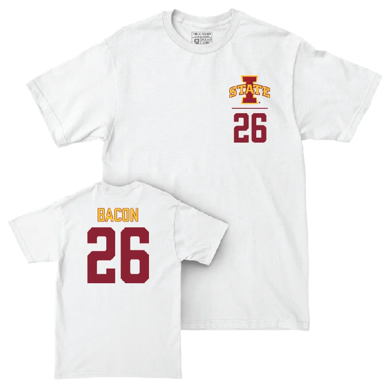 Personalized Football Jerseys For Event Marketing-Iowa State Football White Logo Comfort Colors Tee - Caleb Bacon