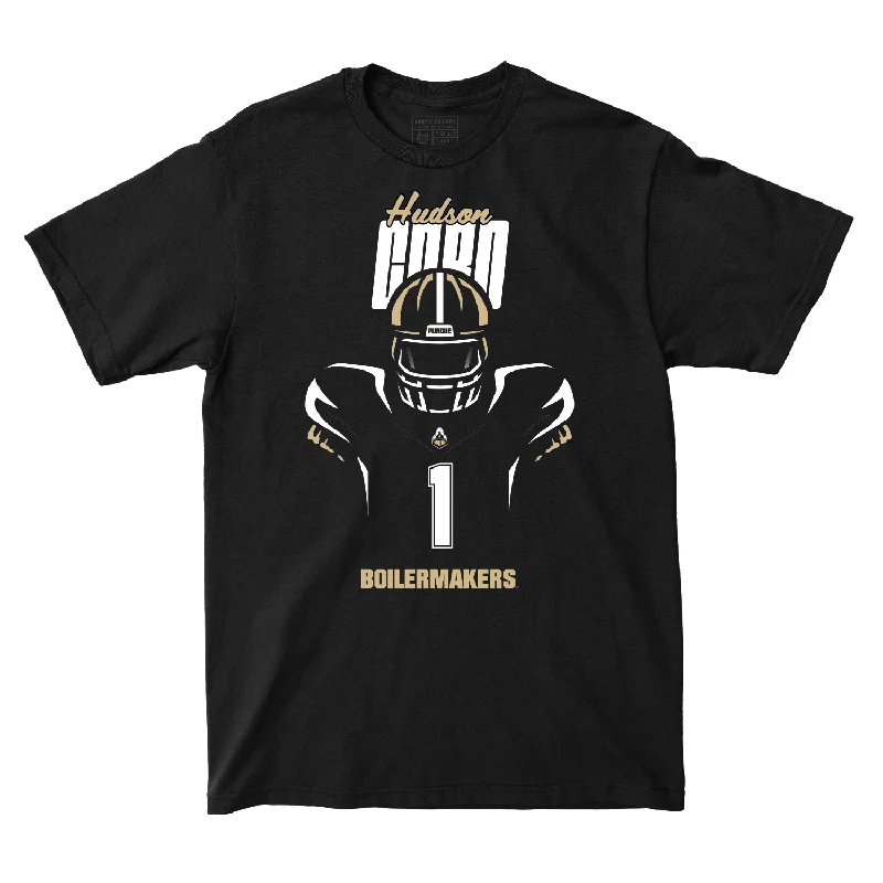 Personalized Football Jerseys For Special Anniversaries-Silhouette Black Football Tee - Hudson Card | #1