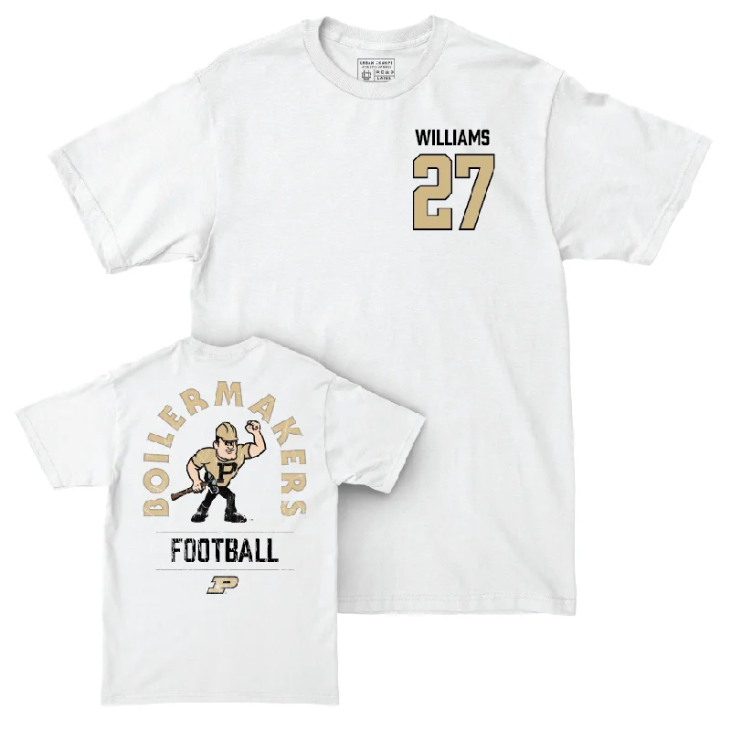 Football Jerseys With Custom Logos & Text-Football White Mascot Comfort Colors Tee  - Zeke Williams