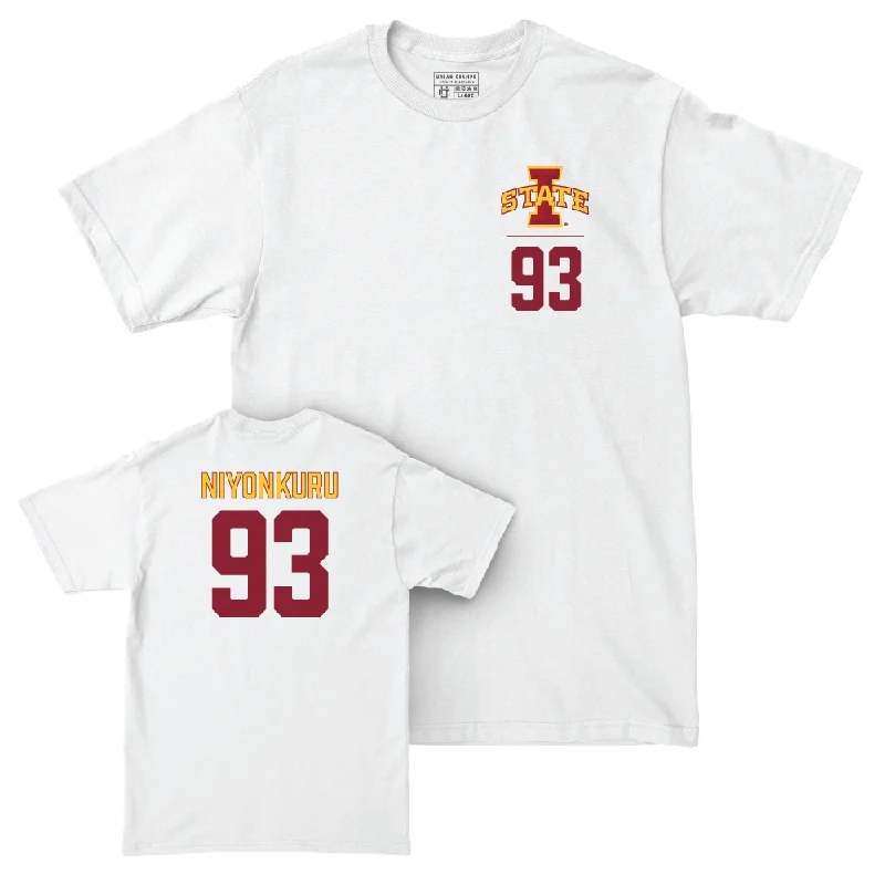 Football Jerseys For Local Competitions-Iowa State Football White Logo Comfort Colors Tee  - Obald Niyonkuru