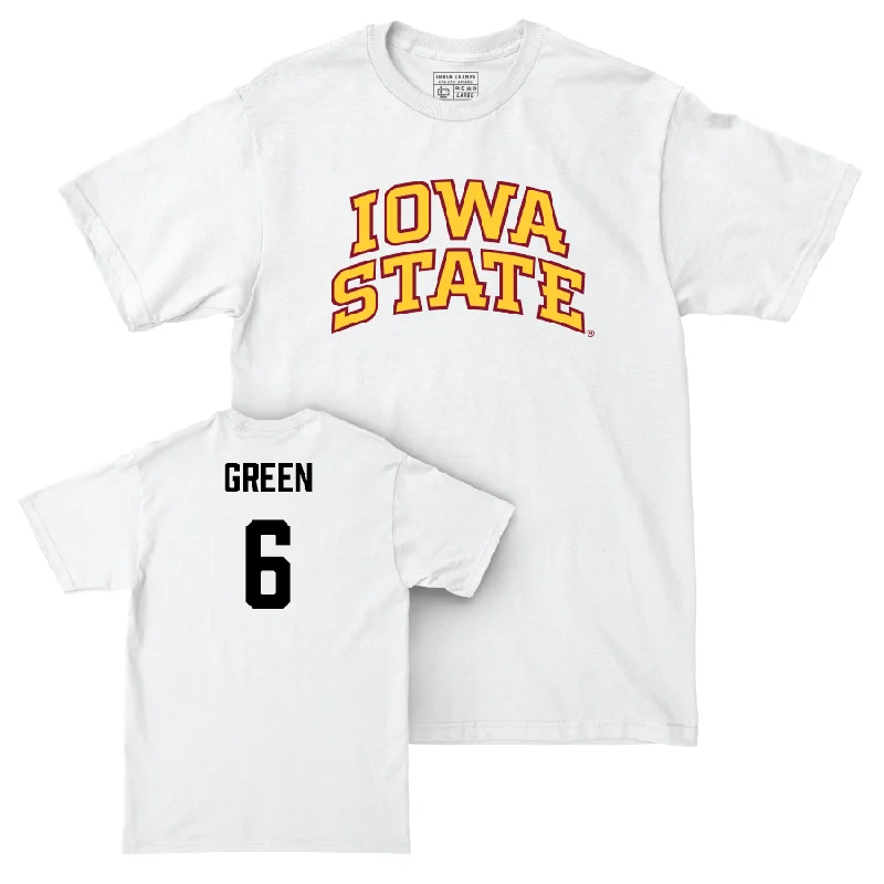 Personalized Football Jerseys For Gift Giving-Iowa State Football White Comfort Colors Tee  - Eli Green