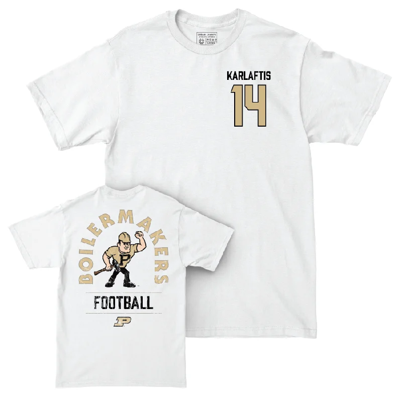 Personalized Football Jerseys For Charity-Football White Mascot Comfort Colors Tee  - Yanni Karlaftis