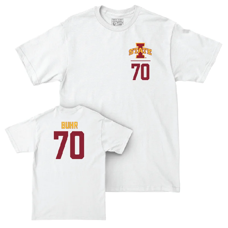 Custom Football Jerseys For Charity Tournaments-Iowa State Football White Logo Comfort Colors Tee - Trevor Buhr