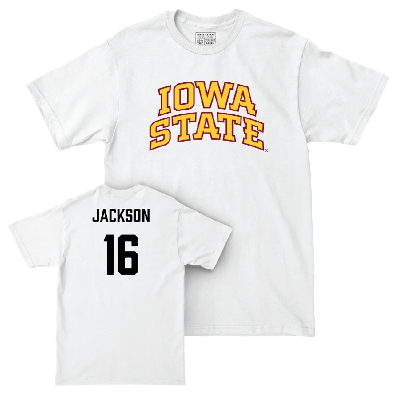 Custom Football Jerseys For Charity Events-Iowa State Football White Comfort Colors Tee  - Daniel Jackson