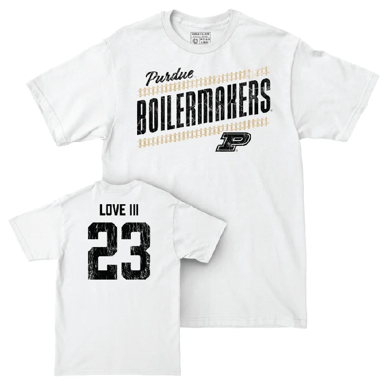 Personalized Football Jerseys For Fans & Players-Football White Slant Comfort Colors Tee  - Reggie Love III