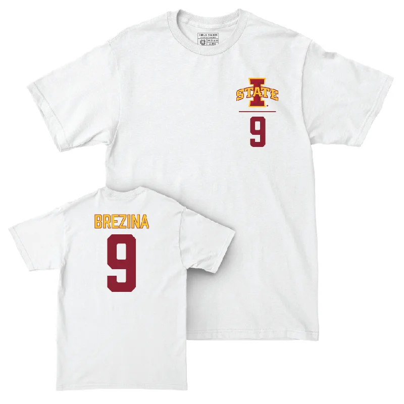 Football Jerseys With Embroidered Player Numbers-Iowa State Football White Logo Comfort Colors Tee - Cael Brezina