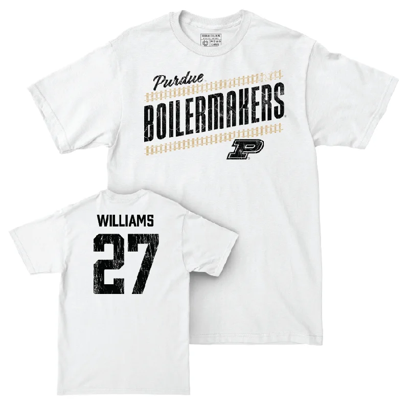 Personalized Football Jerseys For Player Participation-Football White Slant Comfort Colors Tee  - Zeke Williams