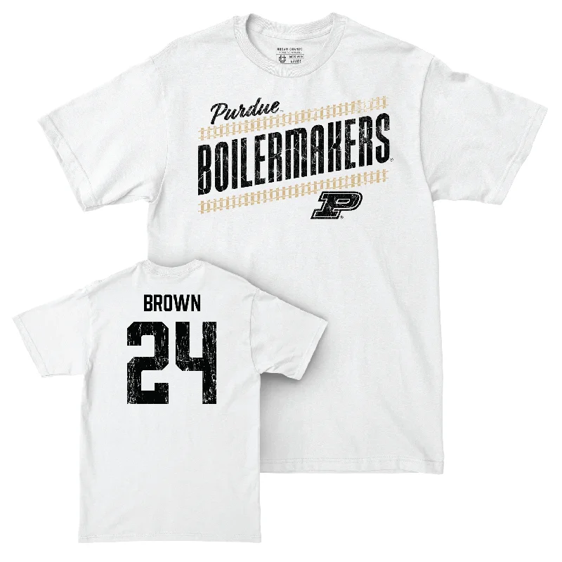 Personalized Football Jerseys For Group Fundraisers-Football White Slant Comfort Colors Tee - Anthony Brown | #24