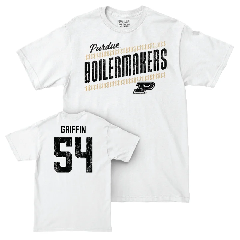 Personalized Football Jerseys For Players-Football White Slant Comfort Colors Tee  - Luke Griffin