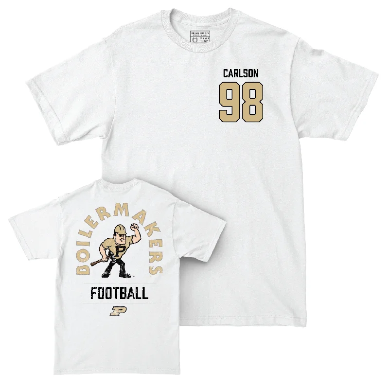 Football Jerseys For Youth Teams & Leagues-Football White Mascot Comfort Colors Tee - Drake Carlson | #98