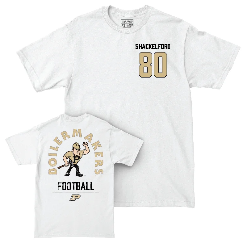 Custom Football Jerseys For Team Apparel Orders-Football White Mascot Comfort Colors Tee - Ryne Shackelford | #80