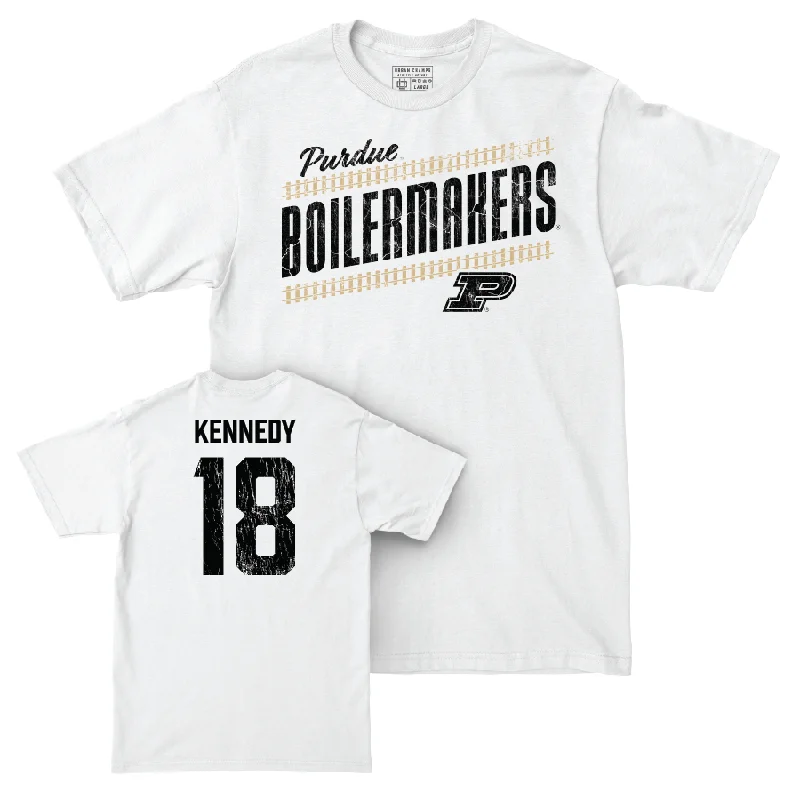 Custom Football Jerseys For Event Appearances-Football White Slant Comfort Colors Tee  - Demeco Kennedy