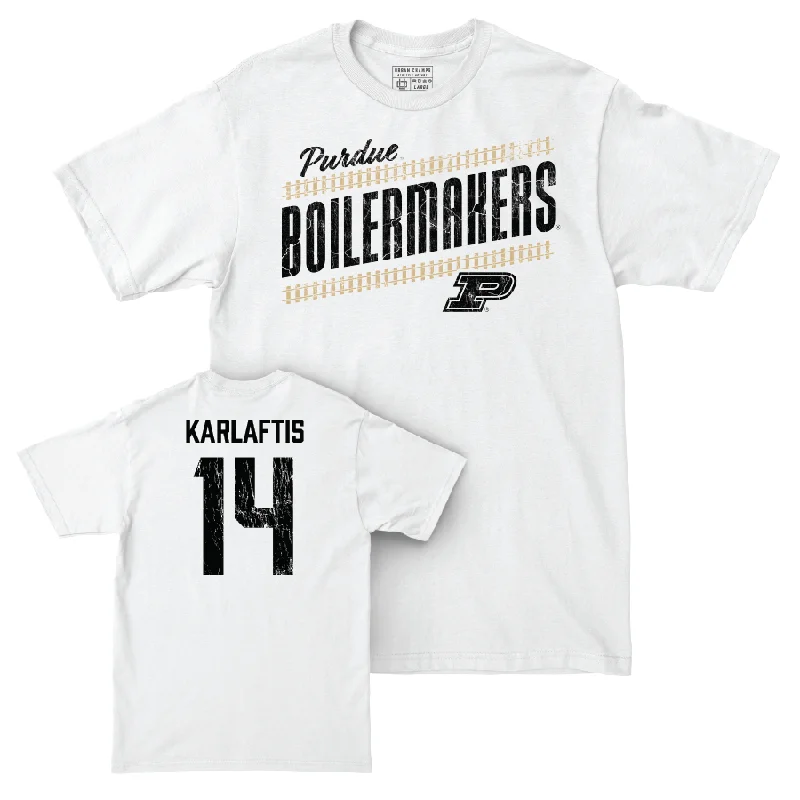 Personalized Football Jerseys For Tournament Winners-Football White Slant Comfort Colors Tee  - Yanni Karlaftis