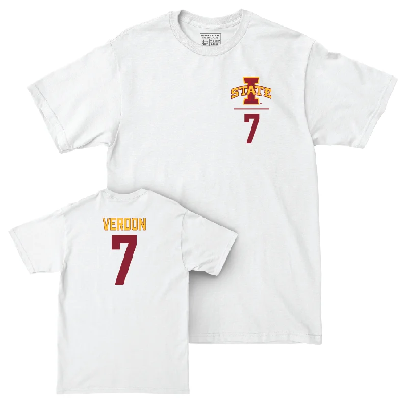 Football Jerseys For Fun League Competitions-Iowa State Football White Logo Comfort Colors Tee - Malik Verdon