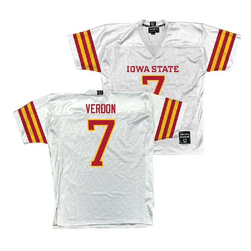 Custom Football Jerseys For Leagues-Iowa State Football White Jersey - Malik Verdon