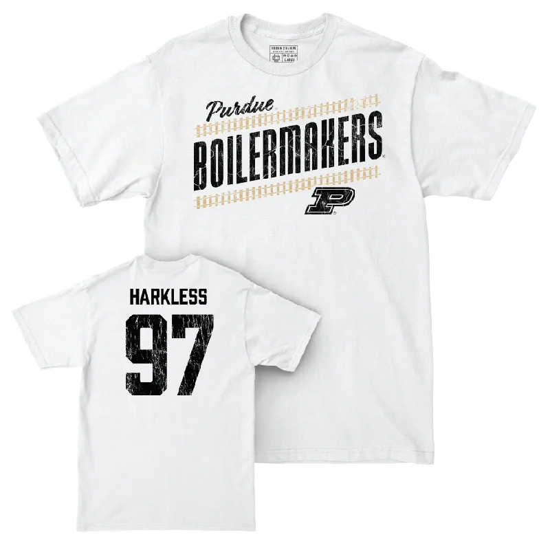 Football Jerseys With Player Numbers-Football White Slant Comfort Colors Tee  - Jamarrion Harkless