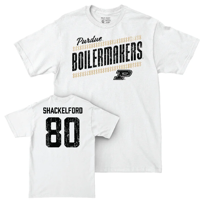 Personalized Football Jerseys For Special Recognitions-Football White Slant Comfort Colors Tee - Ryne Shackelford | #80