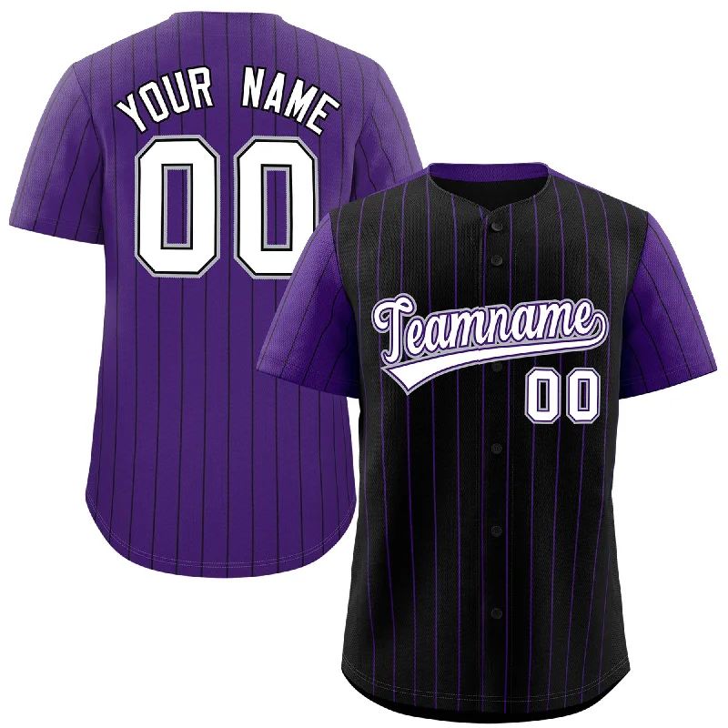 Custom Baseball Jerseys With School Team Designs-Custom Black Purple Pinstripe Personalized Raglan Sleeves Authentic Baseball Jersey