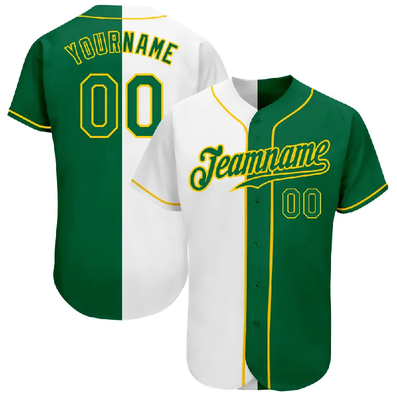 Custom Baseball Jerseys For International Players-Custom White Kelly Green-Gold Authentic Split Fashion Baseball Jersey