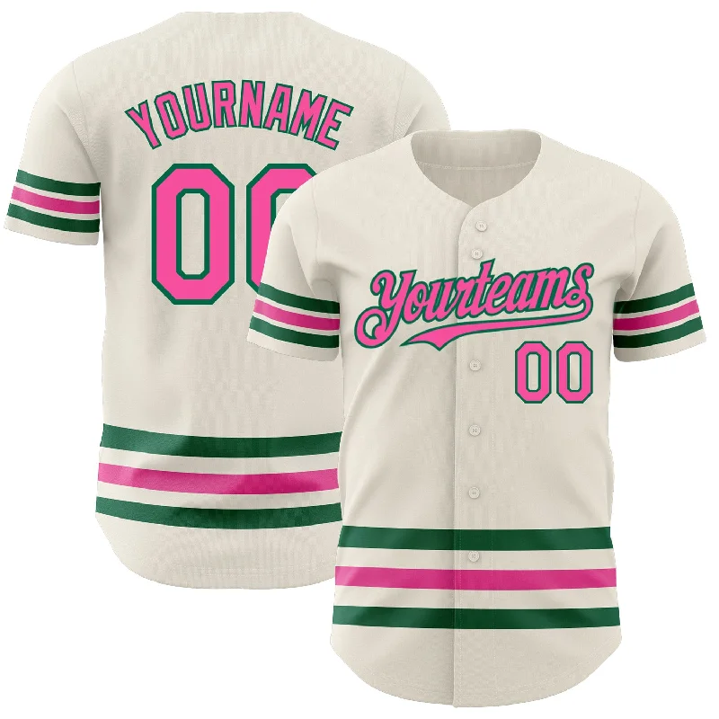 Baseball Jerseys For School Spirit Events-Custom Cream Pink-Kelly Green Line Authentic Baseball Jersey