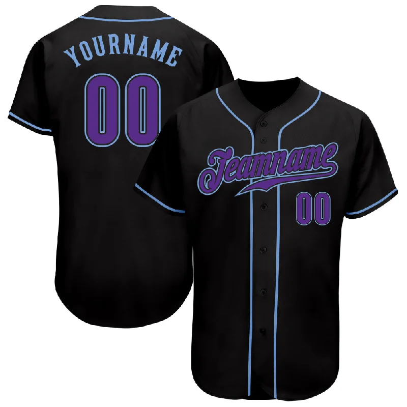 Custom Baseball Jerseys For Charity Events-Custom Black Purple-Light Blue Authentic Baseball Jersey