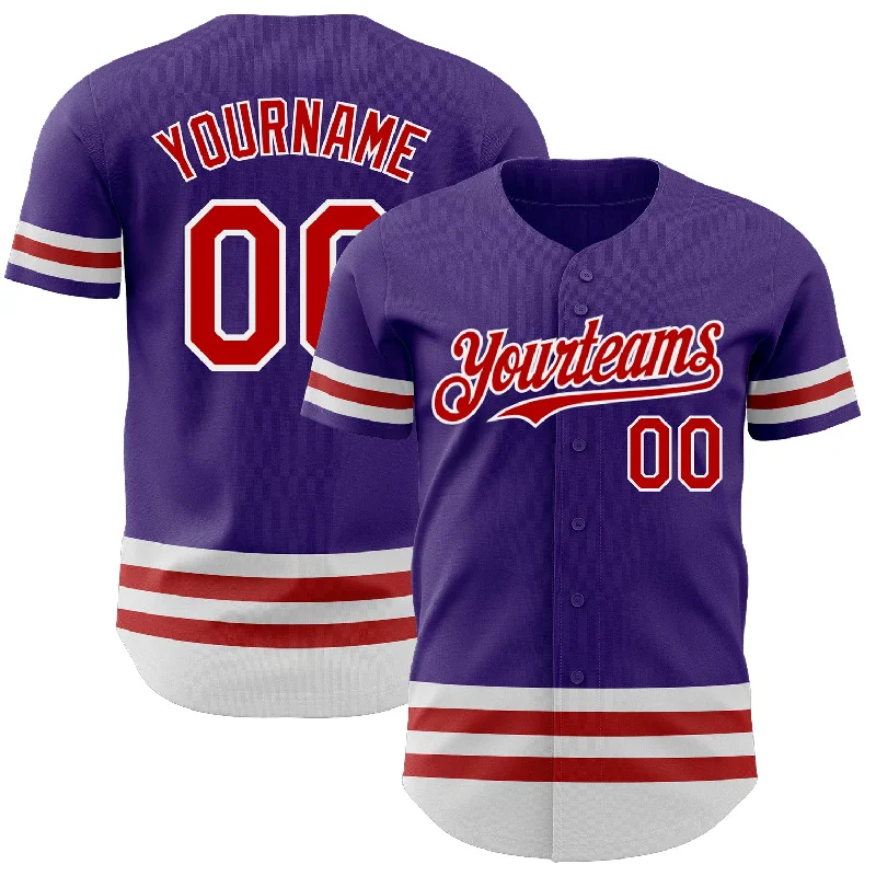 Baseball Jerseys With Player Names & Charity Logos-Custom Purple Red-White Line Authentic Baseball Jersey