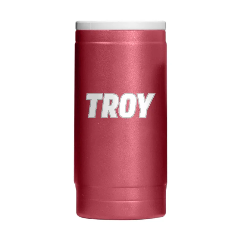 Custom Team Mugs For Sports Sponsorship-Troy 12oz Flipside Powder Coat Slim Can Coolie