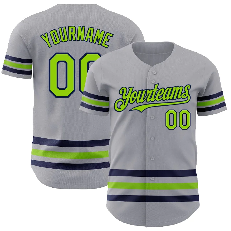 Personalized Baseball Jerseys For College Fundraising-Custom Gray Neon Green-Navy Line Authentic Baseball Jersey