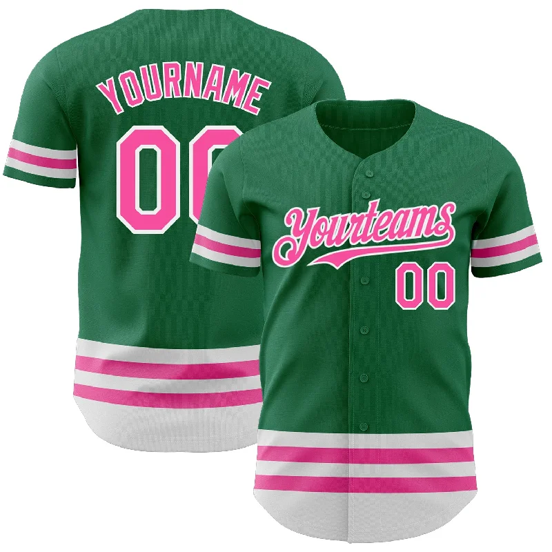 Custom Baseball Jerseys For Fundraiser Auctions-Custom Kelly Green Pink-White Line Authentic Baseball Jersey