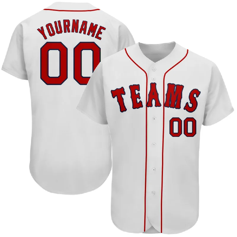 Baseball Jerseys With Personalized Fabric & Text-Custom White Red-Navy Authentic Baseball Jersey