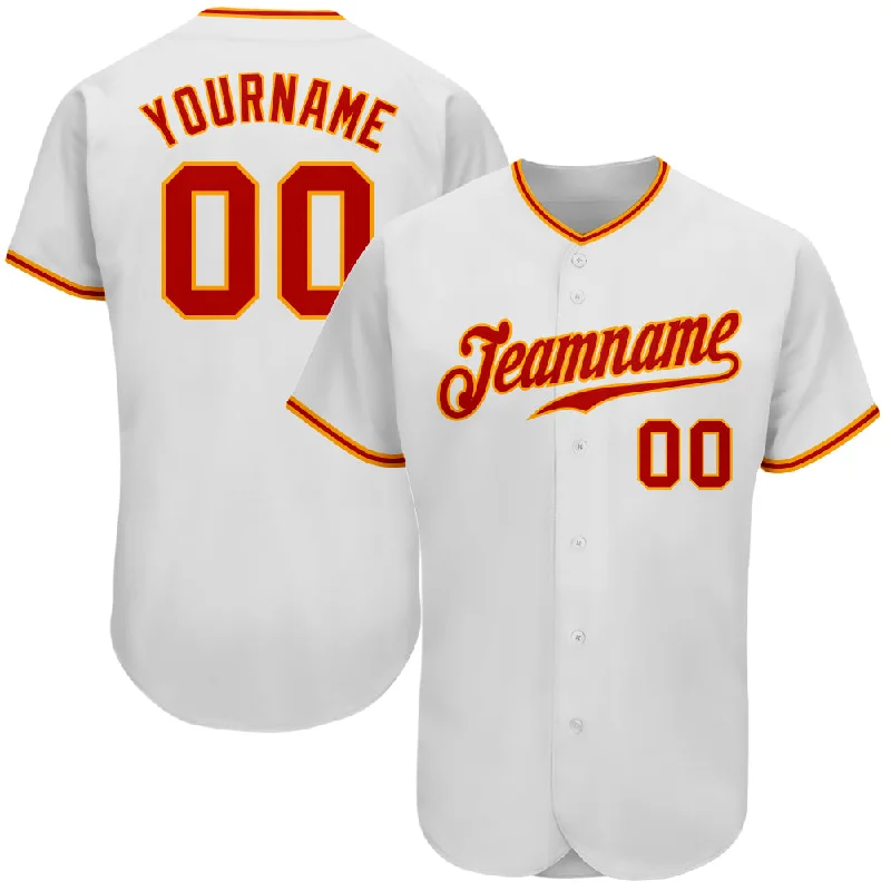 Custom Baseball Jerseys For Sponsor Promotion-Custom White Red-Gold Authentic Baseball Jersey