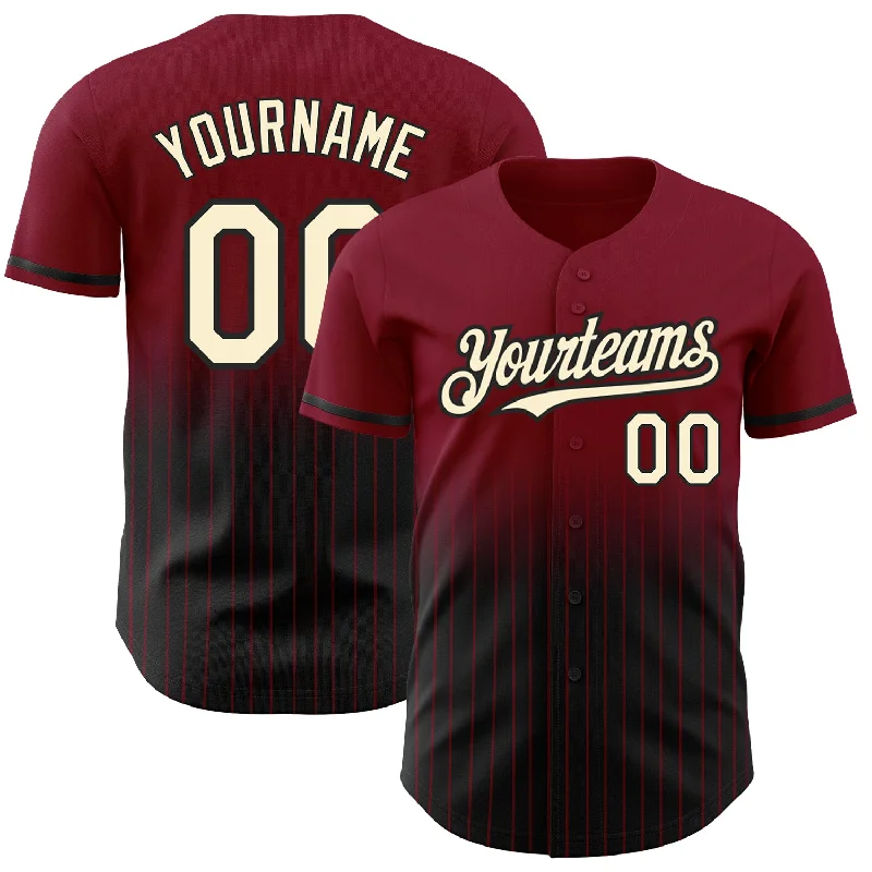 Custom Baseball Jerseys For Limited-Time Offers-Custom Crimson Pinstripe Cream-Black Authentic Fade Fashion Baseball Jersey