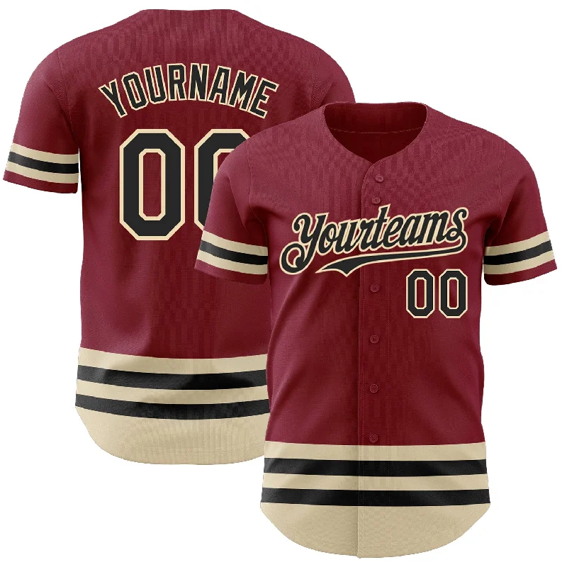 Personalized Baseball Jerseys For Fans-Custom Crimson Black-Cream Line Authentic Baseball Jersey