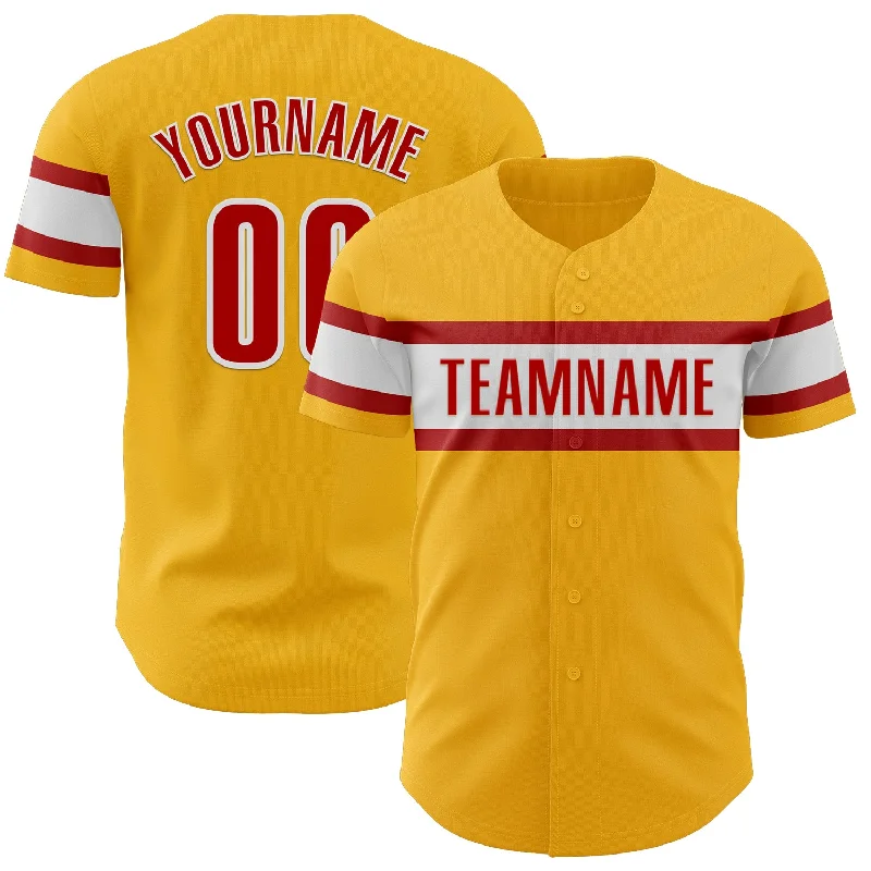 Custom Baseball Jerseys For Team Fundraisers-Custom Gold Red-White Authentic Baseball Jersey