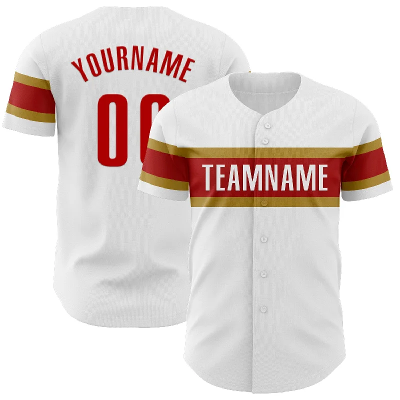 Baseball Jerseys For Community Tournaments-Custom White Red-Old Gold Authentic Baseball Jersey