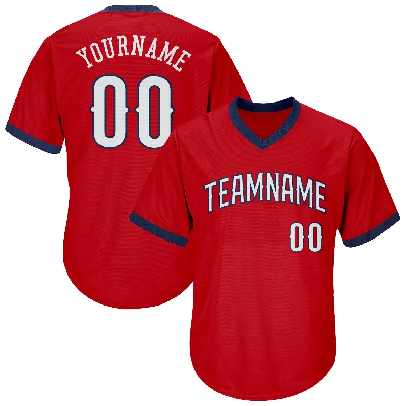 Personalized Baseball Jerseys For Major Leagues-Custom Red White-Navy Authentic Throwback Rib-Knit Baseball Jersey Shirt